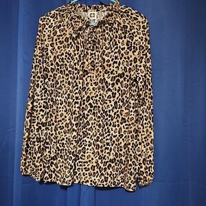 Anne Klein Womens Leopard Print Blouse